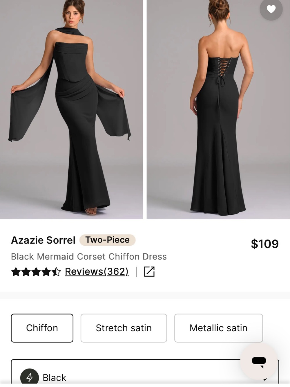 Azazie Sorrel set - chiffon, skirt, corset back and neck scarf included nwt